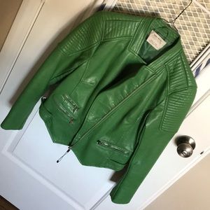 Zara green leather jacket